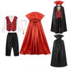 Boys Vampire Costume Fake Two Piece Top Long Pants Stand Collar Cloak Suit Halloween Dress Up
