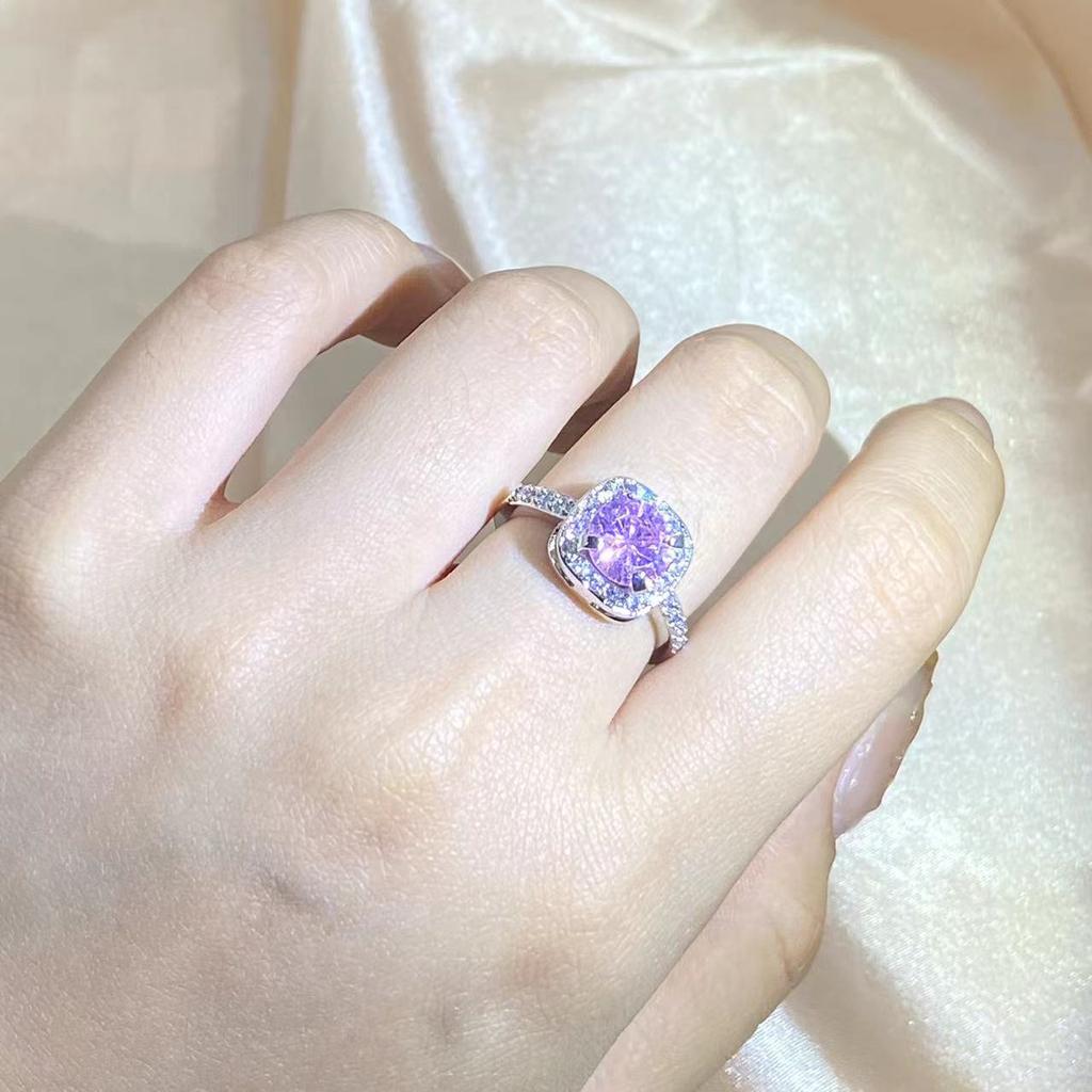 Штамп 925, Новая мода, розовое кольцо с цирконием, квадратное кольцо с четырьмя когтями, милые ювелирные изделия для свадебной вечеринки, подарки, оптовая продажа