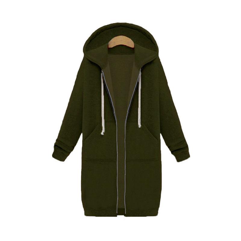 Autumn and Winter Women's Plus Size Hooded Long Sleeve Sweatshirt Mid-Length Jacket