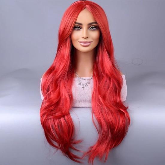 Женский длинный вьющийся парик, средняя часть, естественный вид, термостойкое высокотемпературное волокно, черные, красные, белые волнистые синтетические волосы