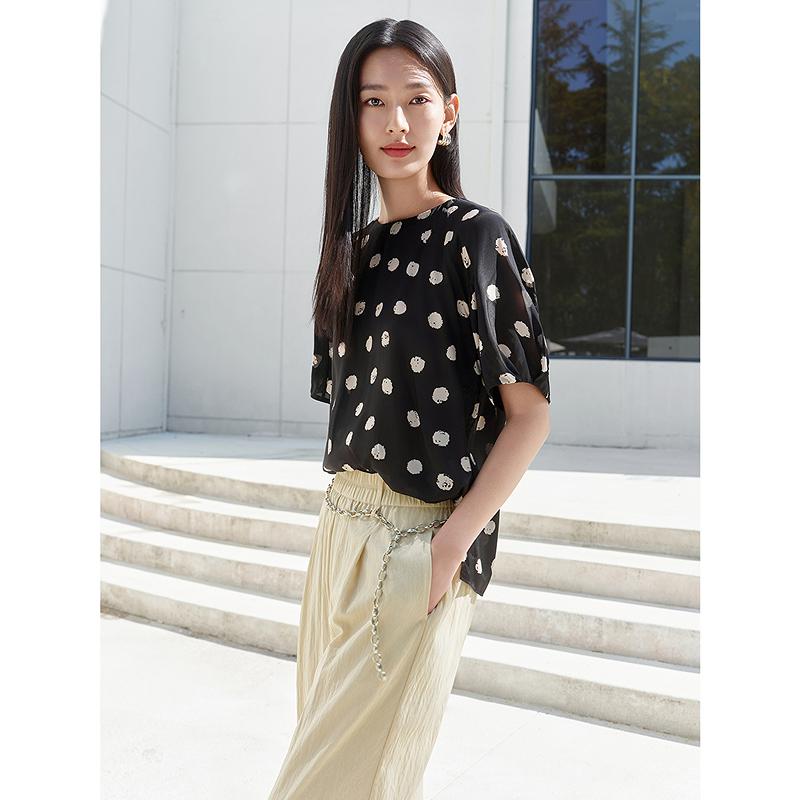 Elegant Retro Dotted Mulberry Silk Short-sleeved Top for Women