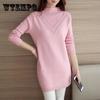Korean Sweater Women Half Turtleneck Pullover Mid-length Knitted Sweater Women's Knitwear Solid Color Thick Jumper Sweater Autumn and Winter