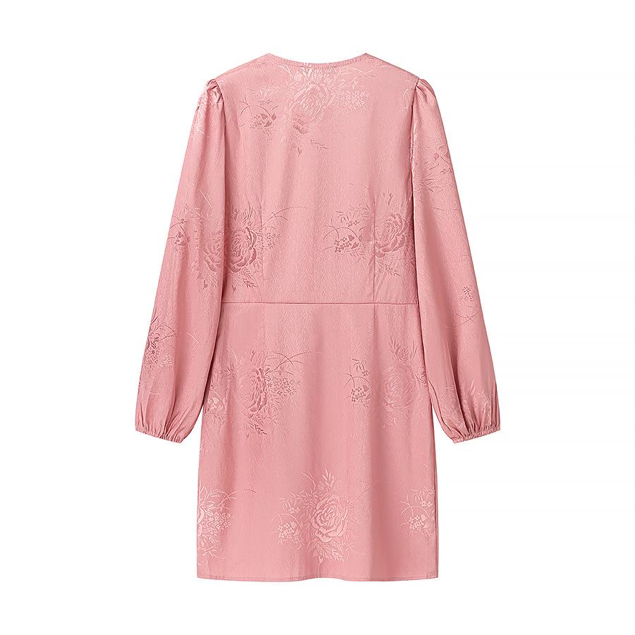 2025 Spring Women's European & American Fashion Dress: Button Decor, Hot Stamped Print, Lantern Sleeves