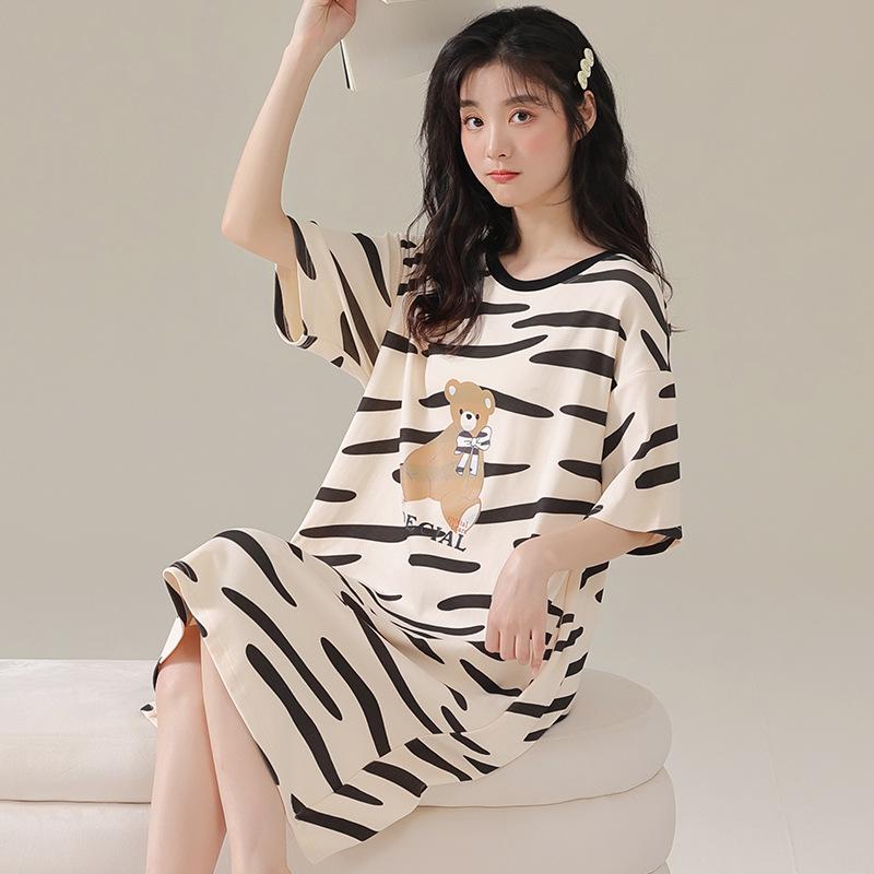 2024 летние женские пижамы, милая ночная рубашка с короткими рукавами, мультяшная летняя тонкая юбка большого размера, домашняя одежда, которую можно носить на улице