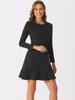 Allegra K Women's Christmas Mini Dress with Ruffle Hem, Long Sleeves, Casual Faux Suede, Crew Neck, Black, Size M