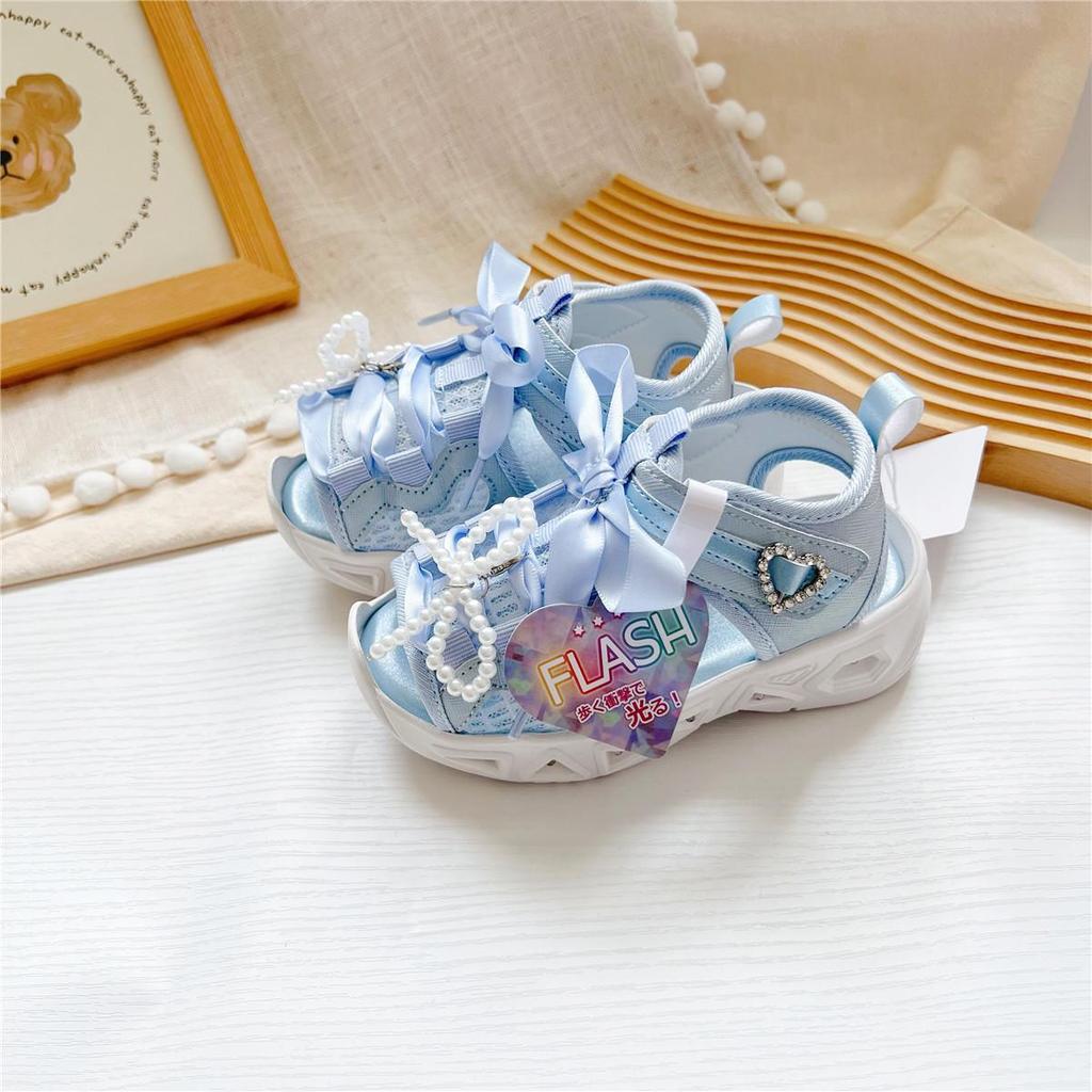 Japanese Light-Up Bowknot Velcro Sandals for Girls