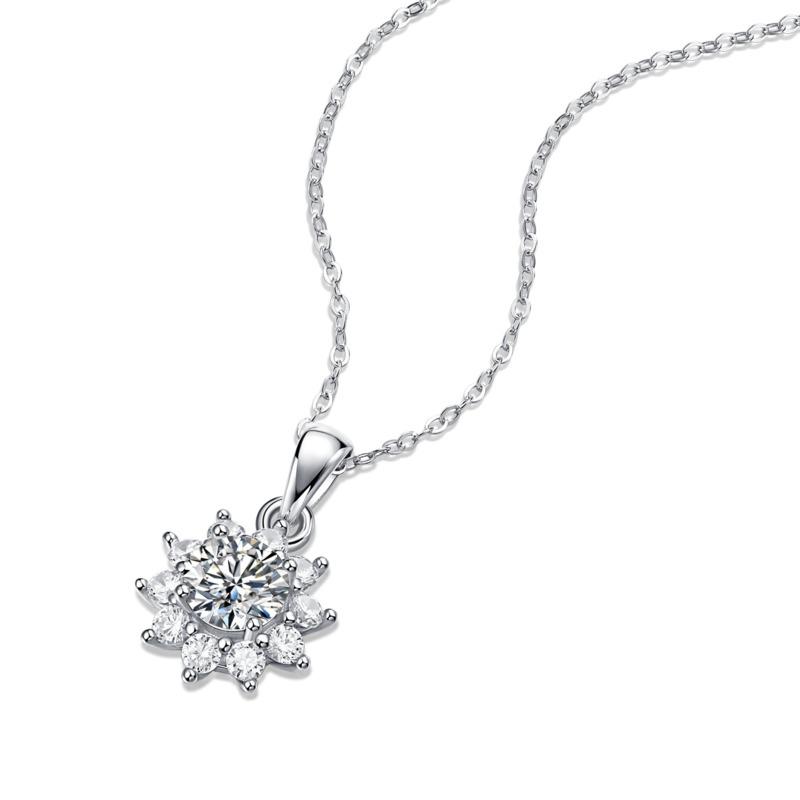 Bague Ringen S925 Silver Luxury Set 1ct/5ct Moissanite Sunflower Pendant Summer Snow Night Collarbone Necklace