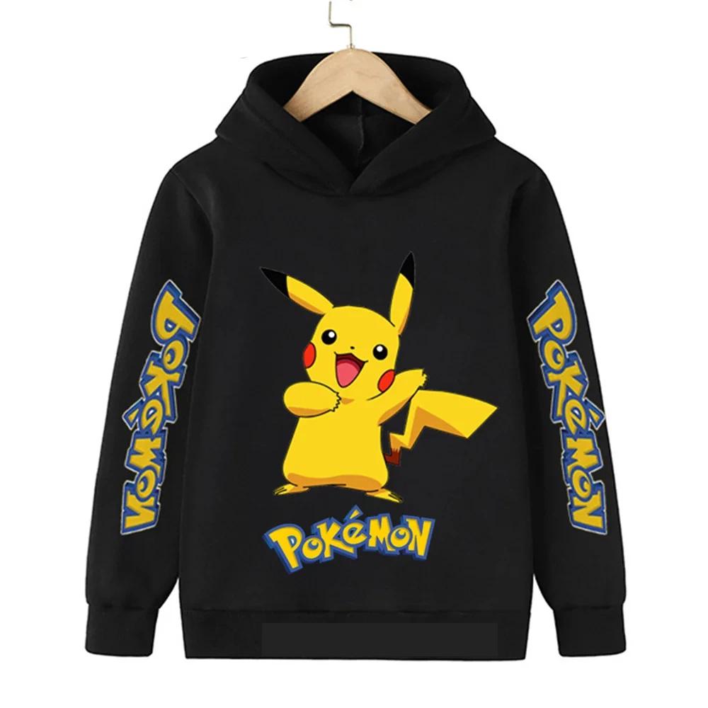 Autumn Warm Pikachu Casual Sportswear Hoodie with Anime Print for Kids Boys and Girls