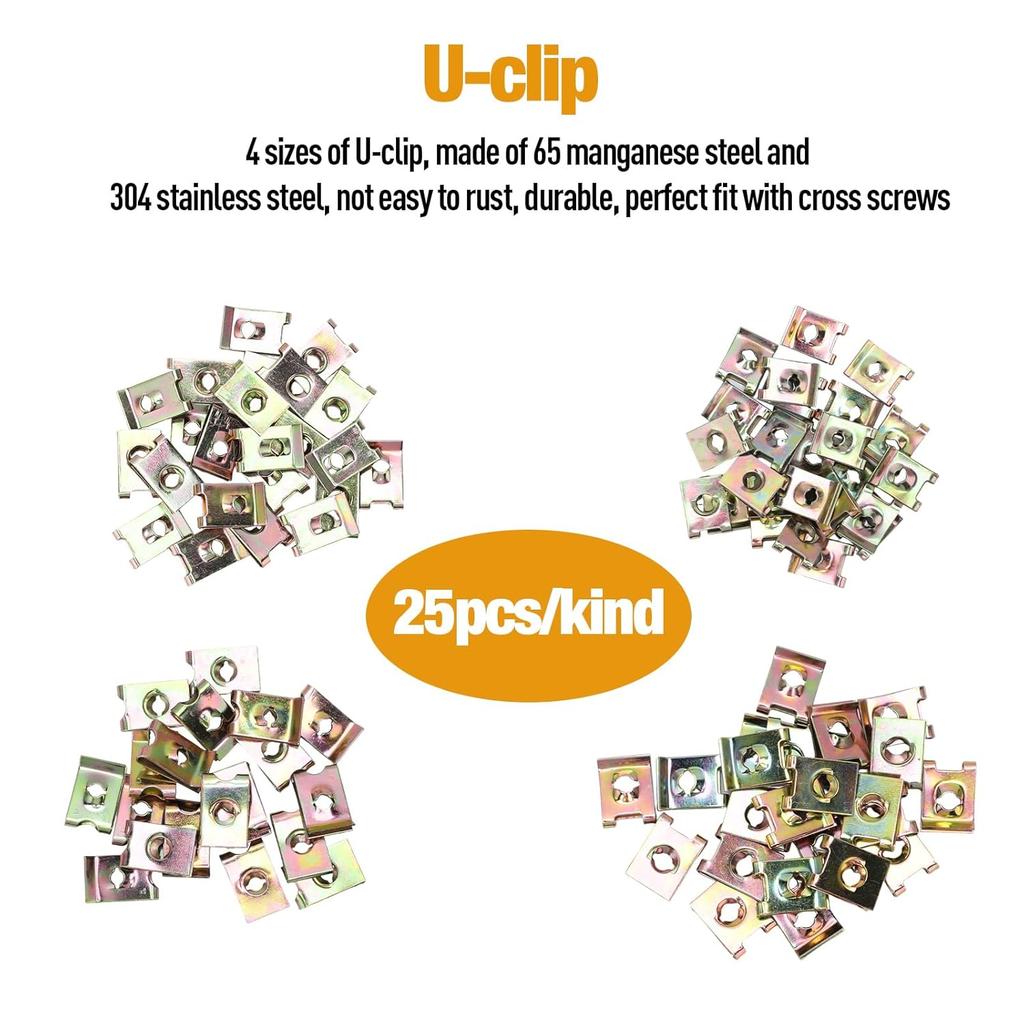 Автомобильные Винты и Клипсы, 100 шт. Автомобильные U-образные Гайки-Клипсы 6/8/10/12 Ассортимент Крепежные Элементы для Внутренней Отделки С Винтами из Нержавеющей Стали Для Приборной Панели Дверной Панели
