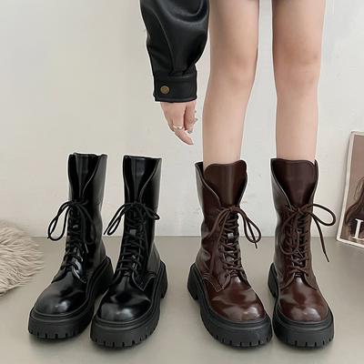Женские весенне-осенние универсальные короткие ботинки на толстом каблуке в британском стиле на шнуровке на толстой подошве в стиле ретро