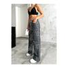 Women's Leopard Patterned High Waist Wide Leg Lycra Palazzo Pants
