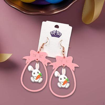 Пасхальные серьги для женщин с кроликом и розовым орнаментом для девочек, подвесной кролик