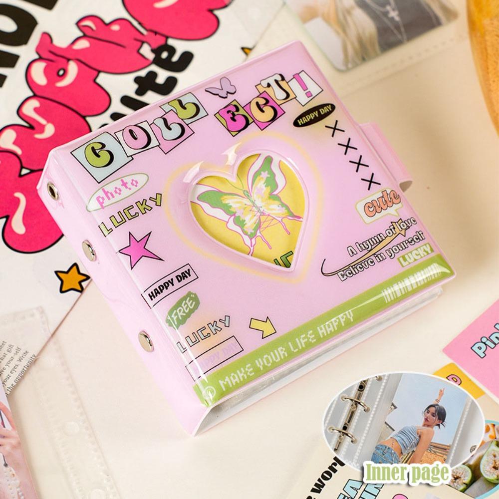 New Kawaii Butterfly Photo Album PVC Love Heart Hollow 3In Card Holder Mini Idol Card Collection