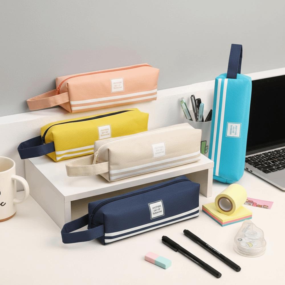 Solid Color Large Capacity Pencil Case Portable Stationery Organizer Storage Bag  School