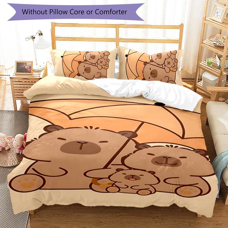 Kapibara 3pcs Bedding Set Duvet Cover Closure Includes 1 Duvet Cover & 2 Pillowcases for All Seasons Bedroom Home Dorm Decor