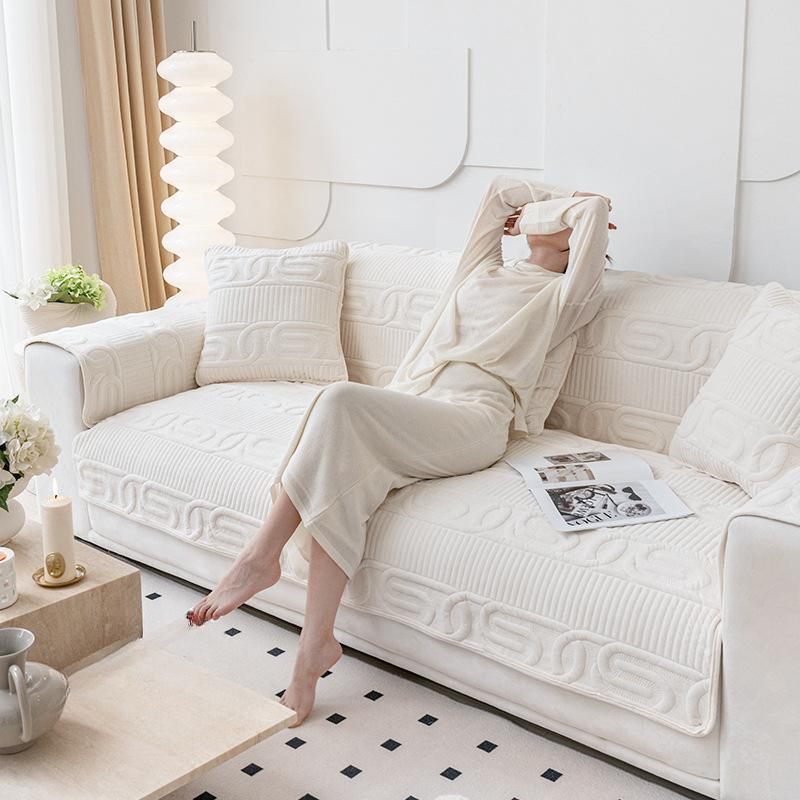 Плюшевая подушка для дивана, зимняя кремово-белая утолщенная нескользящая подушка, зимняя подушка, чехол для дивана, полотенце