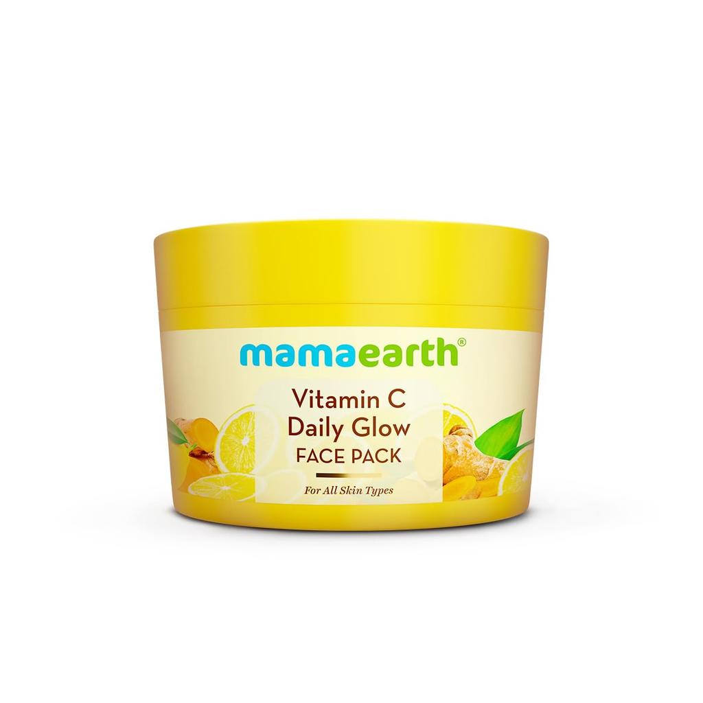 Mamaearth Vitamin C Daily Glow Face Pack 200g For Bright Skin Glow With Turmeric Clay Mask | Natural DIY Texture | All Skin Types