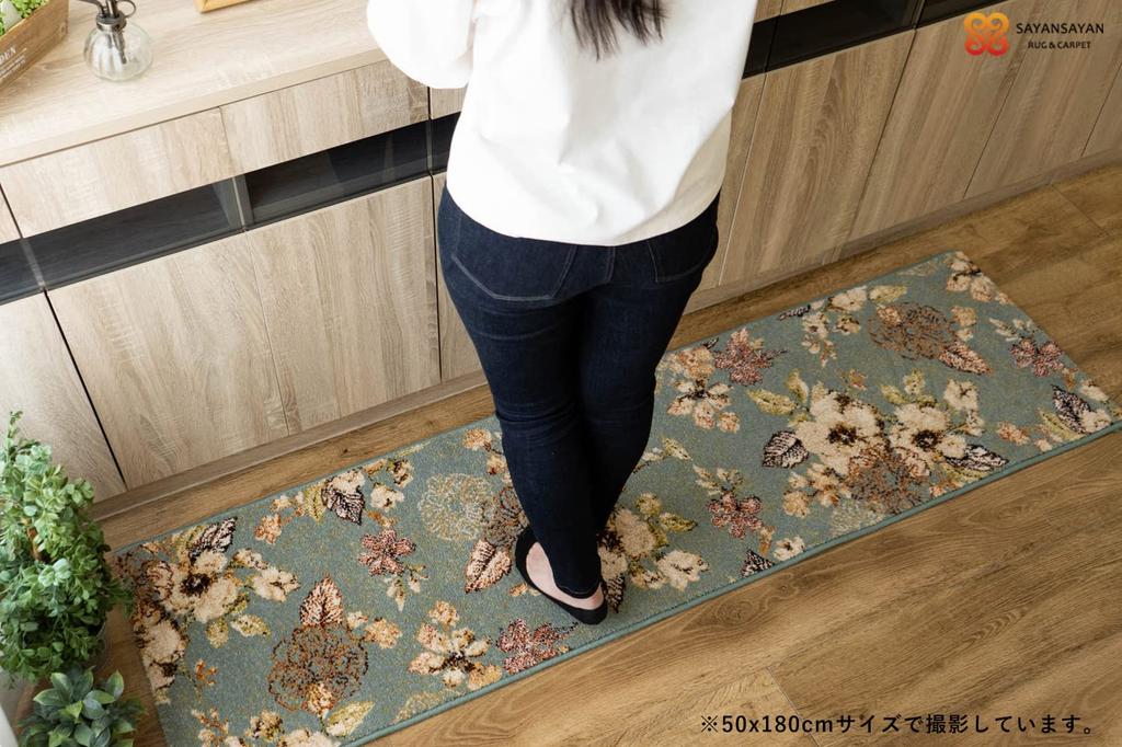 sayang sayan Коврик для кухни с цветочным узором Fleur 50x240 Blue Wilton Weave Rug