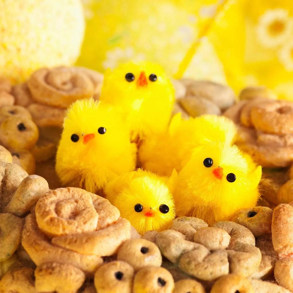 Cute Easter Chick Mini Animal Simulation Plush Small Yellow Chicken DIY Party Decoration Easter Gift Decoration for Home