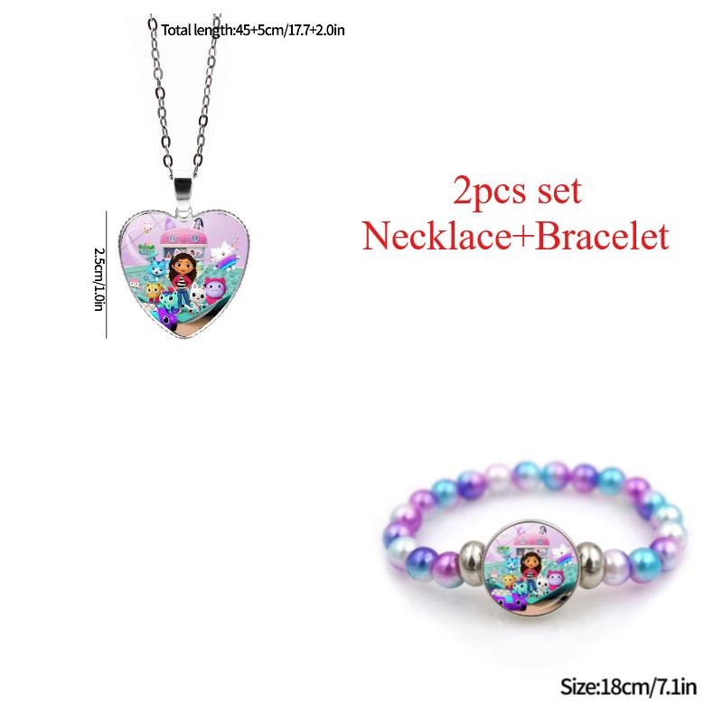 1/2Pcs Cute Gabby Dollhouse Beaded Bracelet Heart Shape Necklace Anime Figure Bracelets Choker Birthday Fans Gift Party Favor
