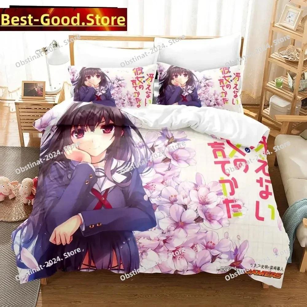 3D Печать Аниме Saekano Мегуми Като Комплект постельного белья Печатное одеяло Наволочка Односпальный Двуспальный Queen Super King Размеры Комплекты