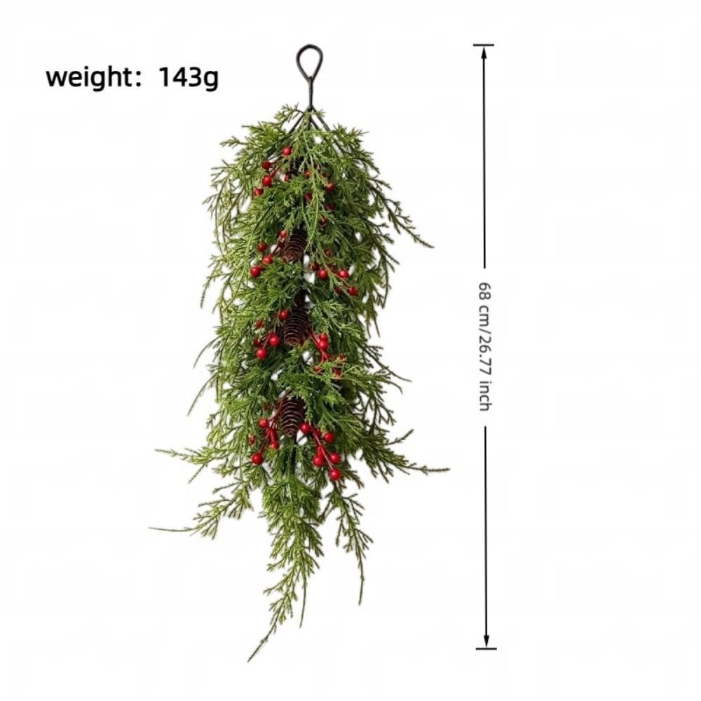 With Red Berries & Pine Cones Christmas Teardrop Door Swag DIY Hanging Door Greenery Front Door