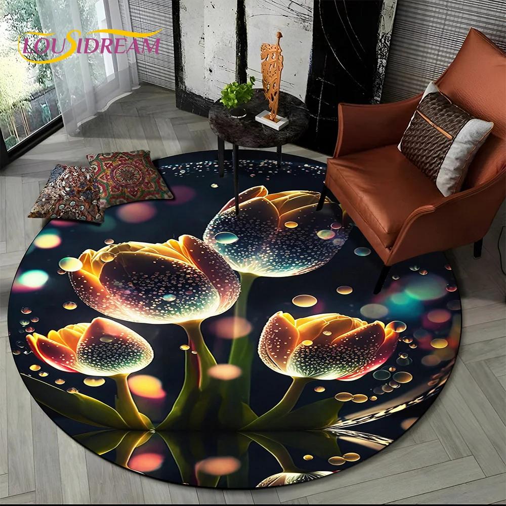 Роскошный ковер с 3D розами, подсолнухом, скандинавской ромашкой, круглый, для гостиной, спальни, декора дивана, детский коврик, нескользящий, напольный коврик, подарок