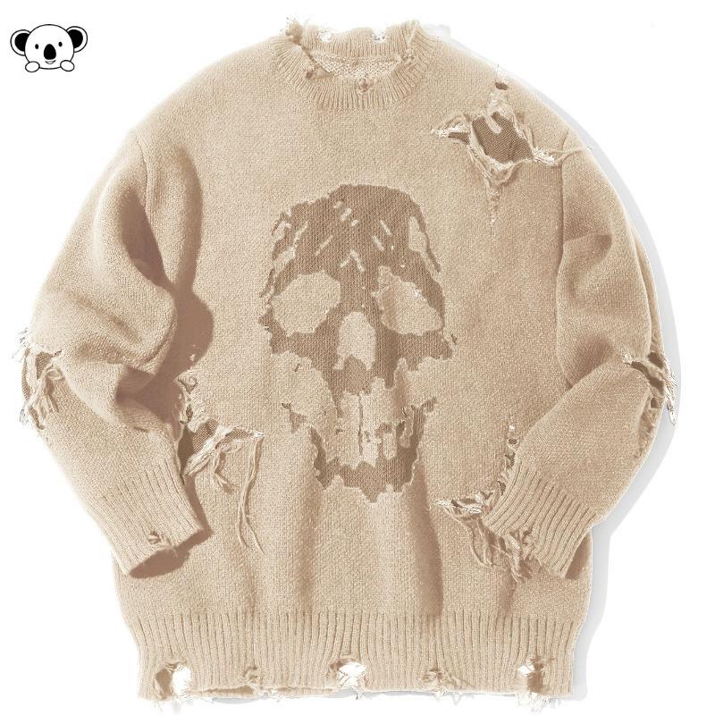 Skull Pattern Ripped Sweater - X 84586