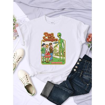 Не разговаривайте с незнакомцами. Женские винтажные повседневные футболки с коротким рукавом. Дышащая футболка. Удобный женский топ.