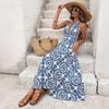 Women's Maxi Dress Floral Print Twisted V Neck Sleeveless Long Dress Summer Casual Dress