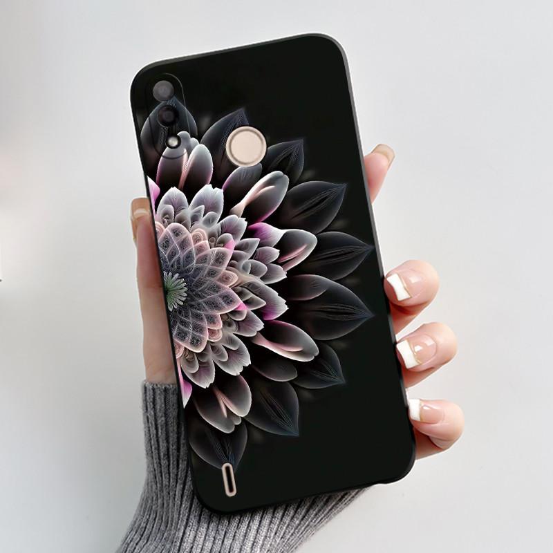 Black Case For Itel P33 Plus Bumper Soft Silicone Jelly Shell Anime Popular Sunflower Wildflower Painted Shockproof Cover