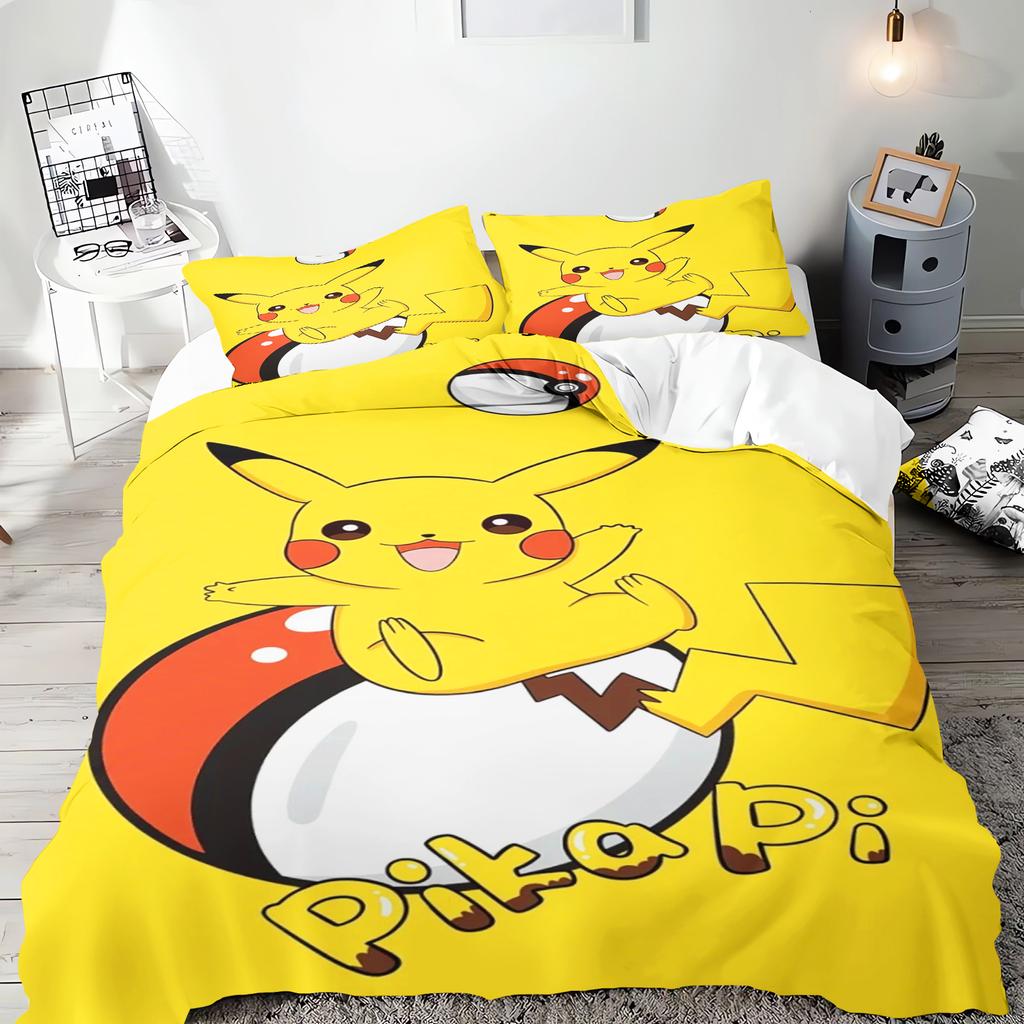 Pokémon Anime Duvet Cover Set Comforte Printed Cartoon Twin Size Bedding Sets Christmas Gifts 3-piece