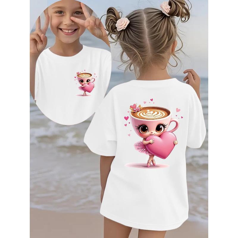 European sizes Summer Fashion Girls' Short Sleeve T-Shirt with Double-Sided Print of Italian Brain Corrosion Cartoon Dancing Cappuccino
