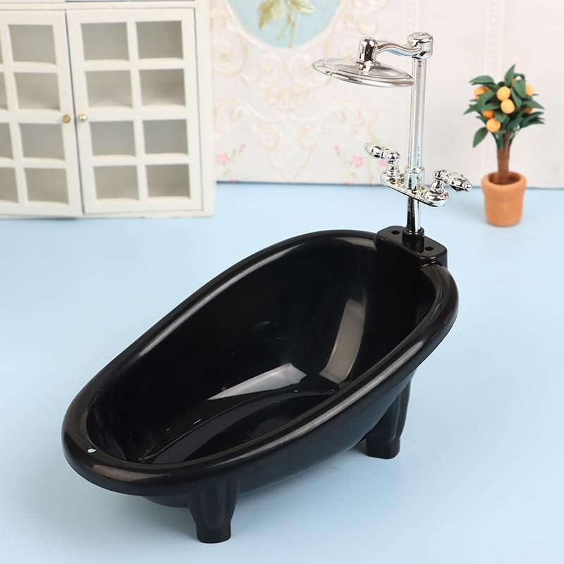 1Set Black Dollhouse Mini Furniture Bathtub Model Toy Simulation Bathroom Accessories Kids Pretend Doll House Decoraton Toy