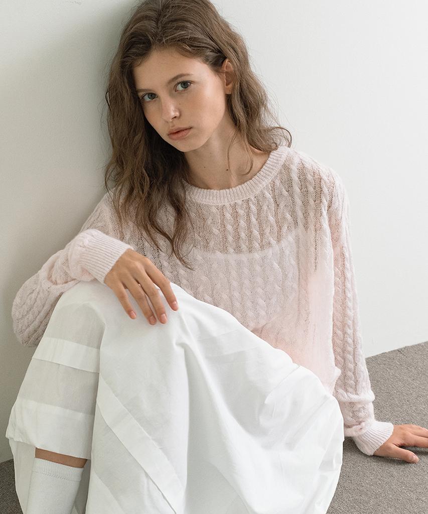 LAMINEZ Sheer Cable Knit - Pink