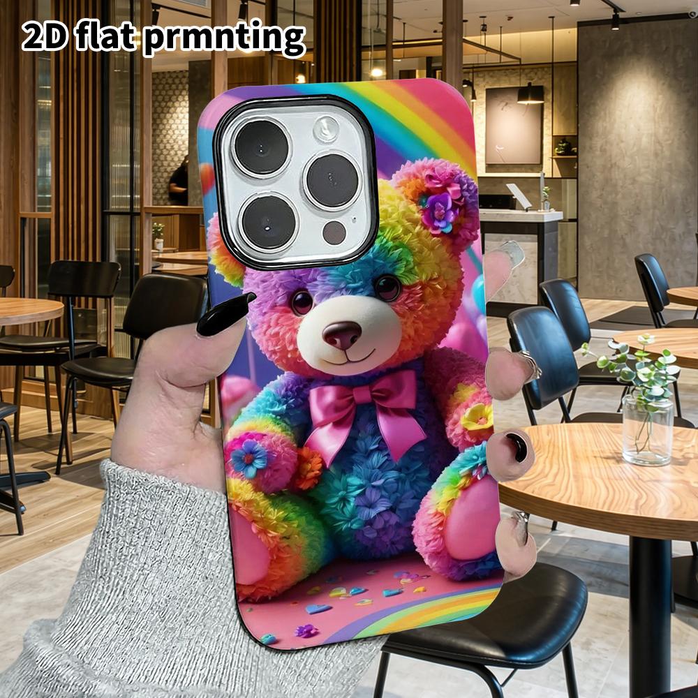 Phone Case: 2D flat design suitable for iPhone 18 17 16 15 14 13 Pro film protective case, couple style, floral teddy bear, Christmas and Halloween gi