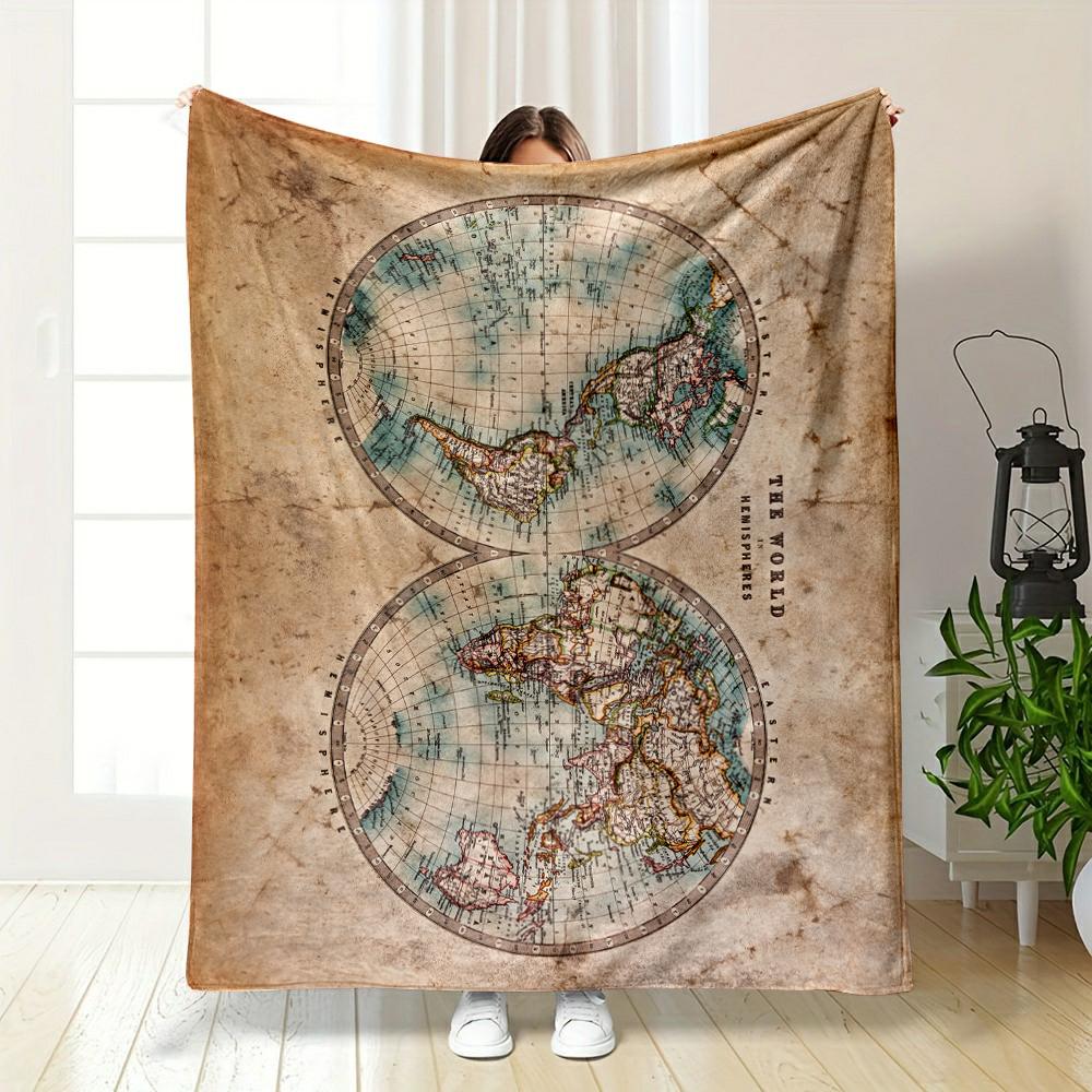 Vintage World Map Design Warm blanket Flannel blanket for bedroom, living room, sofa, and nap