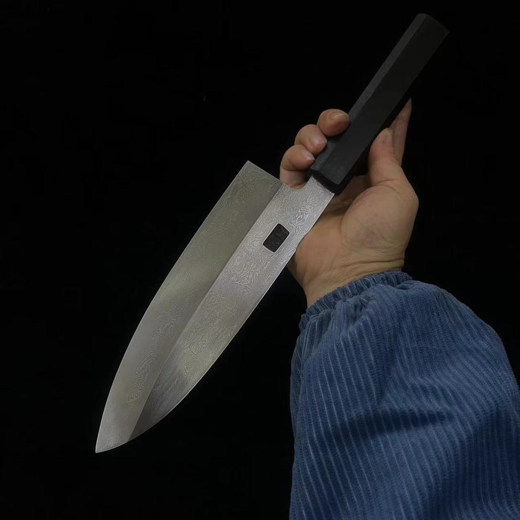 7-дюймовый нож Деба Одностороннее лезвие Ручная работа Дамасская сталь Бритвенно-острый Тесак Для нарезки сашими Суши Кухонные ножи С чехлом