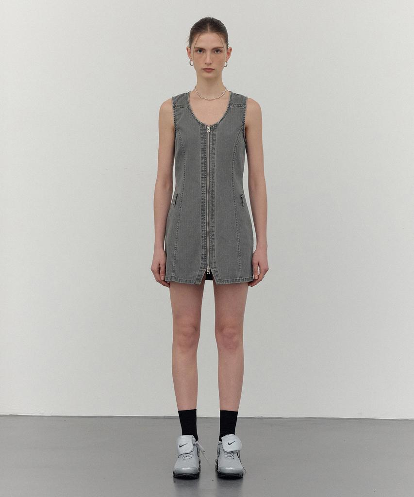 Платье CITTA на молнии в полоску Zip-Up Dress_Ctop706 (Мытый черный)