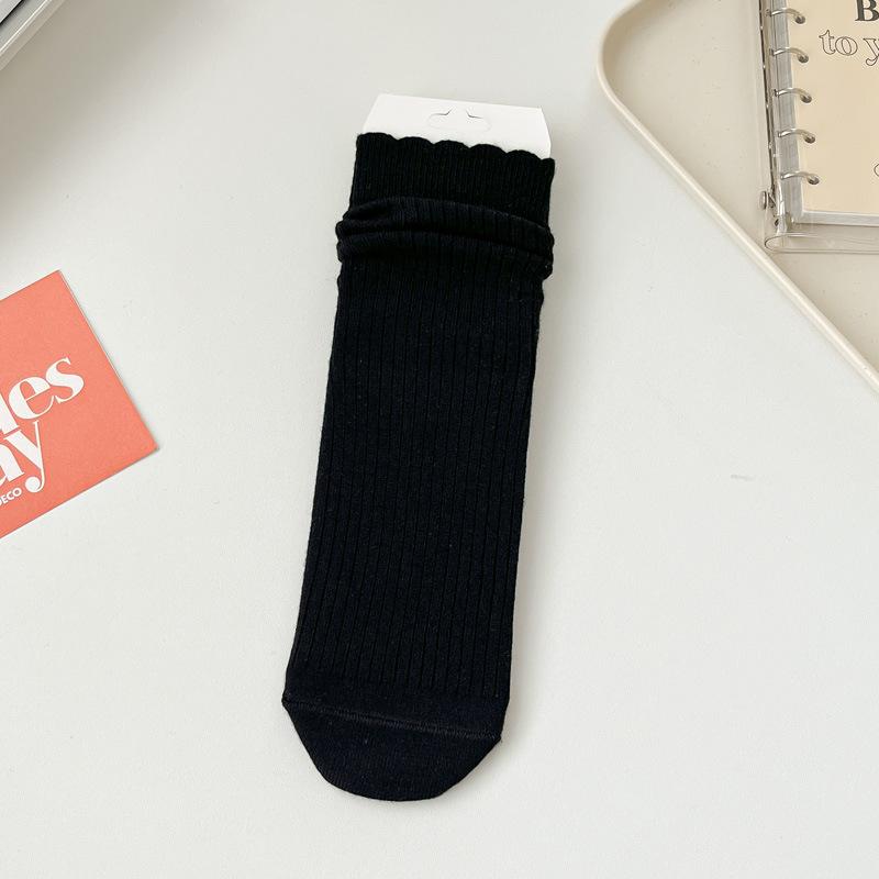 5/10 Pairs Autumn Winter Wool Socks for Women: Mid Calf Socks Fashionable Warm Versatile Pile Socks Solid Color Lace Socks Loose Fit Cashmere Socks