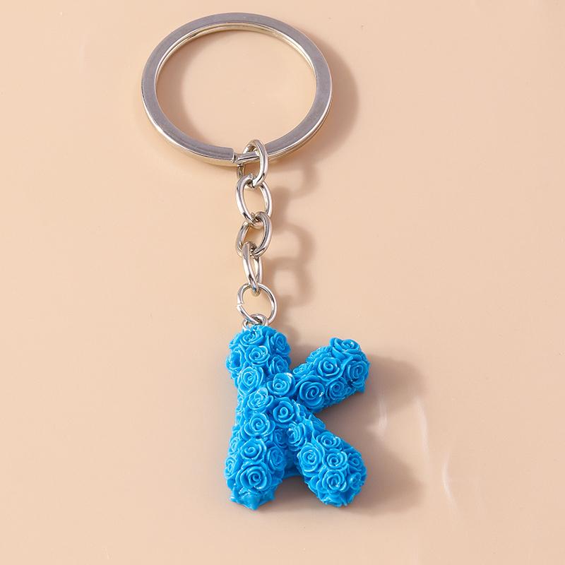 New Creative Flower Initial 26 Letter Keychain A-Z Alphabet Keyring Pendants for Women Girls Handbag Decor Jewelry Accessories