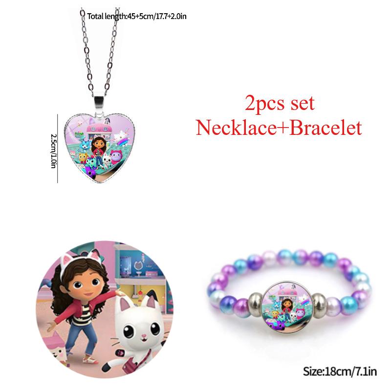 1/2Pcs Cute Gabby Dollhouse Beaded Bracelet Heart Shape Necklace Anime Figure Bracelets Choker Birthday Fans Gift Party Favor
