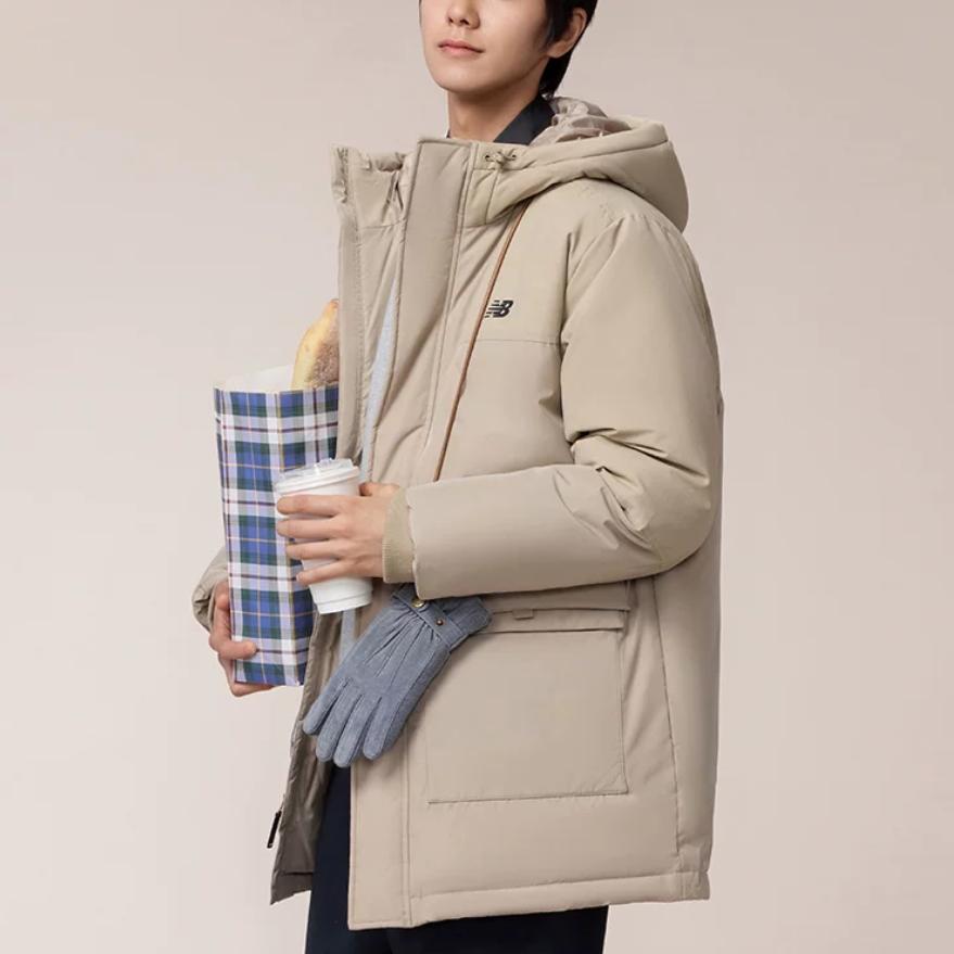 Men's New Balance Down Jackets Men's Woody Brown Hooded (Non-detachable) Thickened Straight Fit