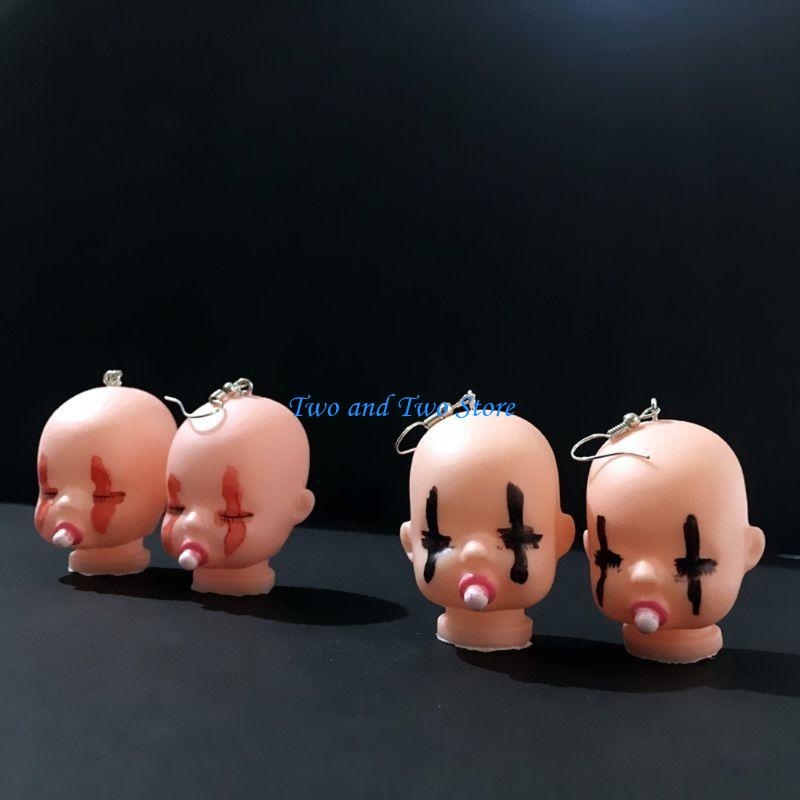 HX6F Delicate Baby Dolls for Head Toy Drop Earrings Hook Earrings Jewelry for Birthda