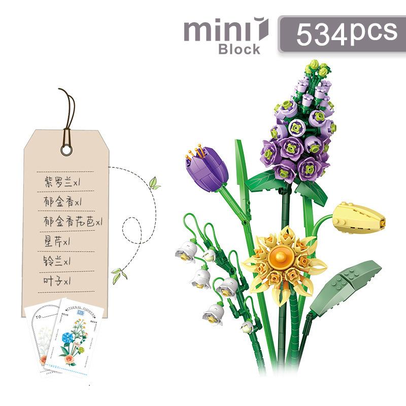 Романтические розы Цветы Подсолнухи Нарциссы Сады Дом Строительные блоки Классическая модель Мини-кирпичи Наборы Детские наборы