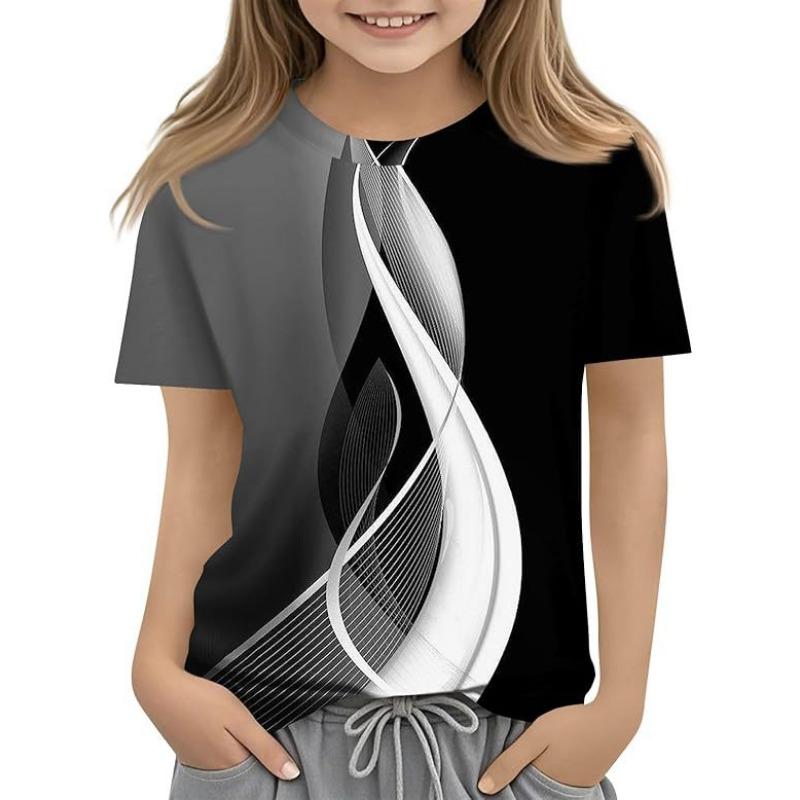 Детская футболка с 3D-принтом, новая повседневная универсальная детская одежда с цветочным 3D-принтом, футболка с короткими рукавами и круглым вырезом