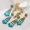Turquoise Long Earrings Bohemian Ethnic Style Studs Vintage Pearl Inlaid Tassel Earrings for Women