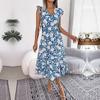 Женское праздничное платье без рукавов с высокой талией и V-образным вырезом на весну и лето с деревянным краем уха и цветком