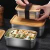 Ланч-бокс из нержавеющей стали с деревянной крышкой для детей, микроволновый, в японском стиле, портативный контейнер для еды, для пикника, для хранения, бенто-бокс