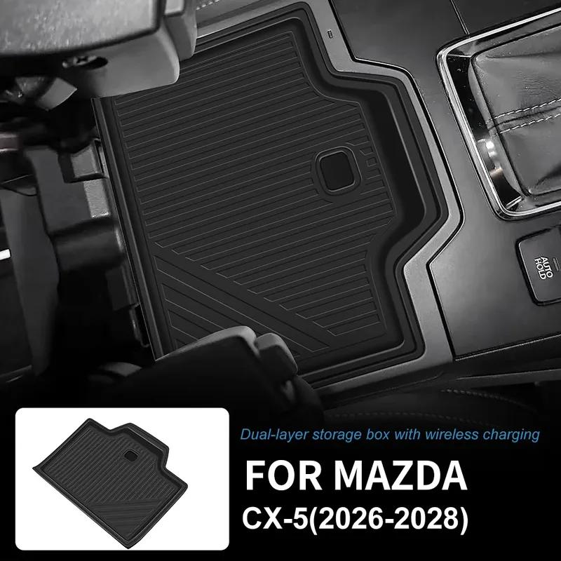 For Mazda CX-5 CX5 2026 2027 2028 Wireless Charger Double Layer Storage Box Center Console Interior Storage Box Car Accessories